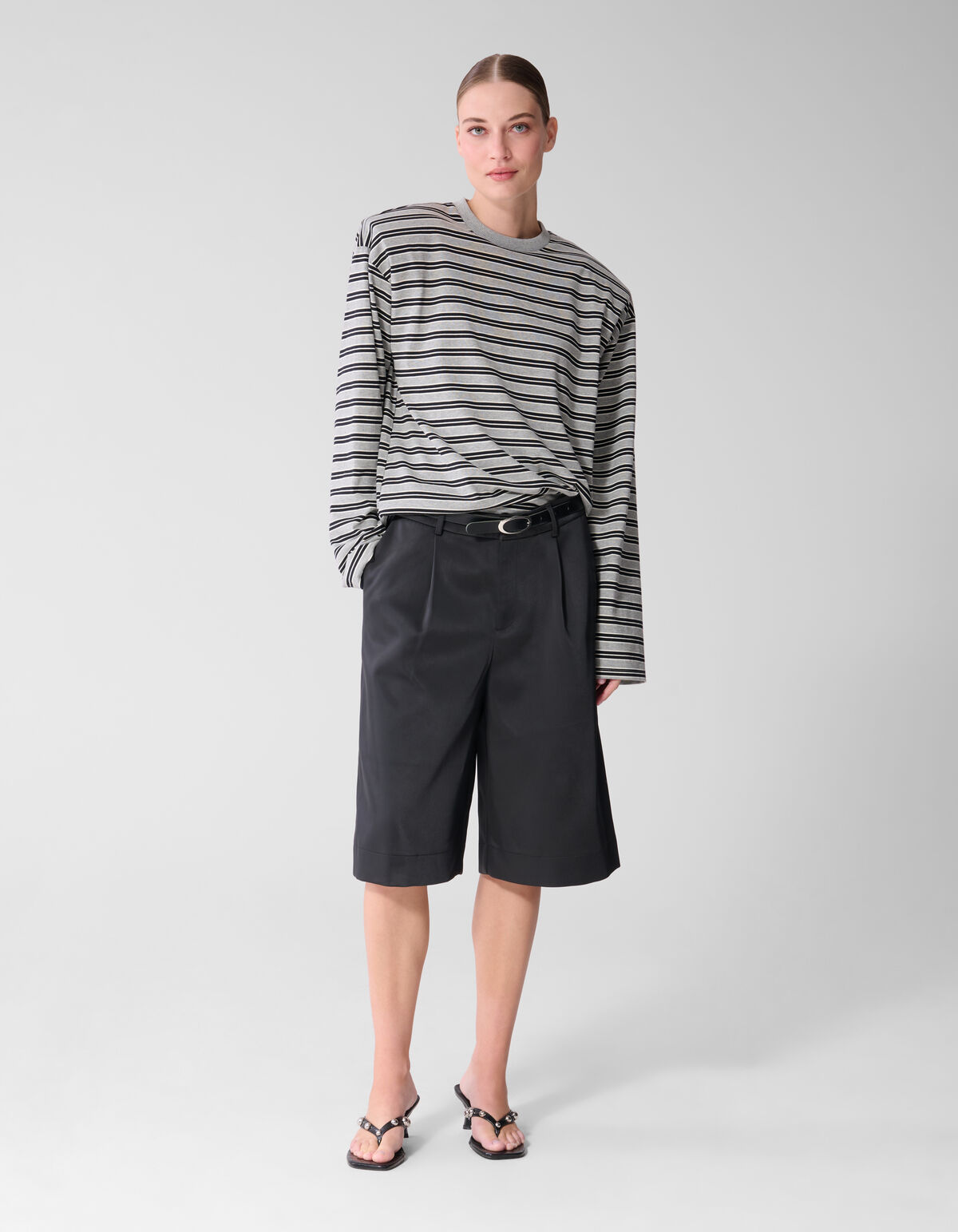 Langarmshirt mit Schulterstreifen Grau/Schwarz SHOEBY WOMEN