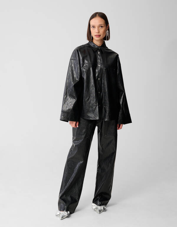 Vegane Leder-Carpenter-Bluse Schwarz SHOEBY WOMEN