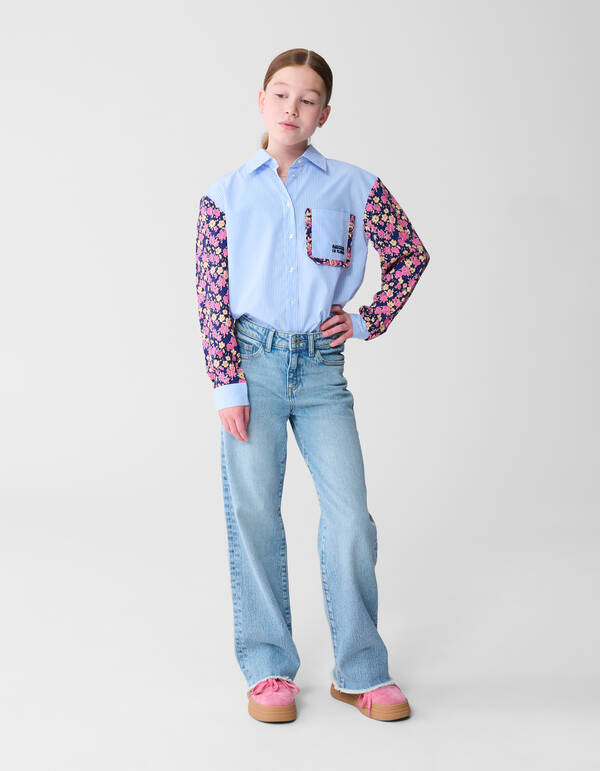 Blumen-Nadelstreifenbluse Hellblau SHOEBY GIRLS