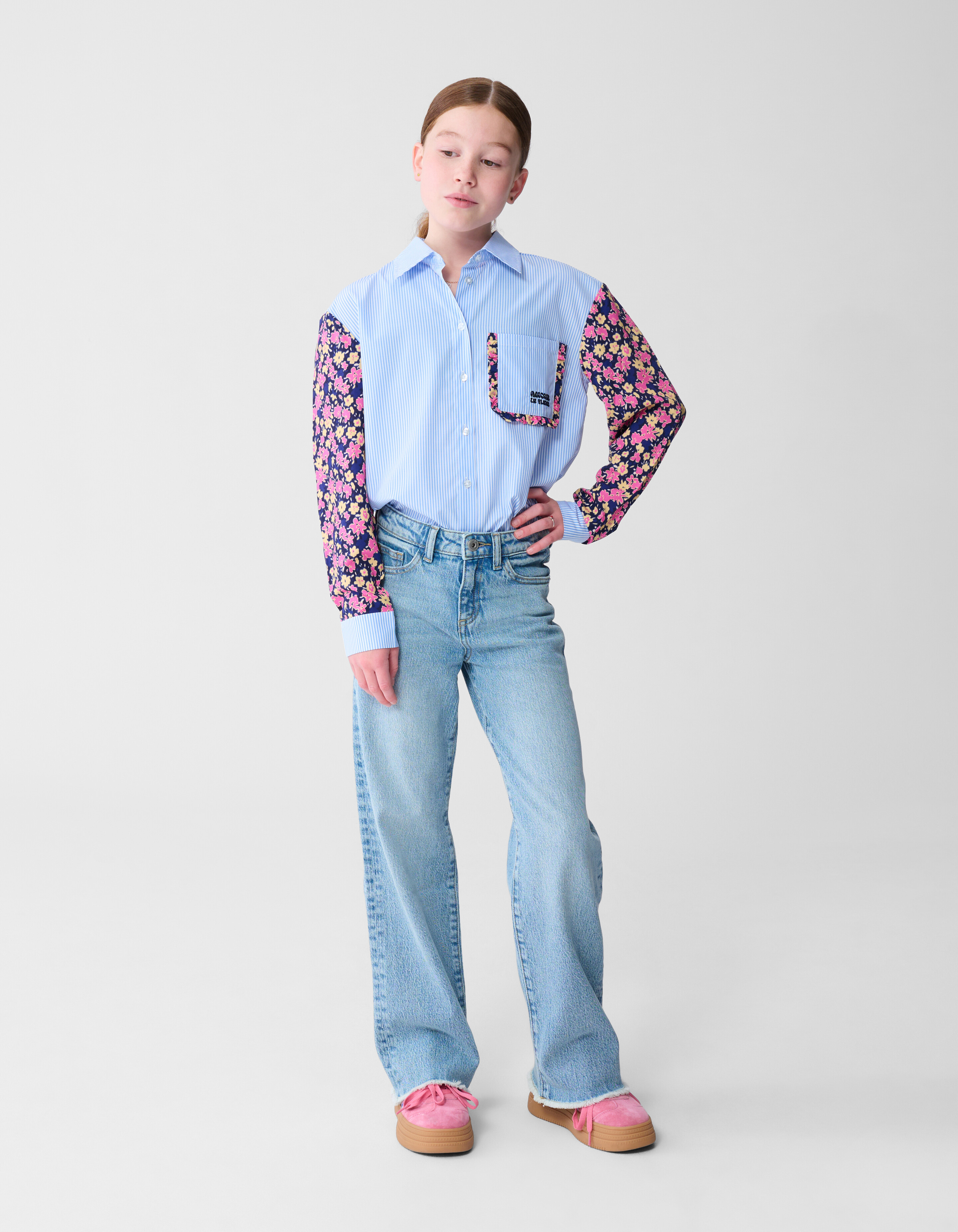 Blumen-Nadelstreifenbluse Hellblau SHOEBY GIRLS