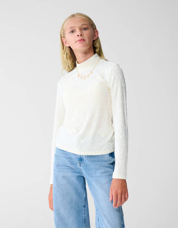 All-Over Heart Longsleeve Top Off-White SHOEBY GIRLS