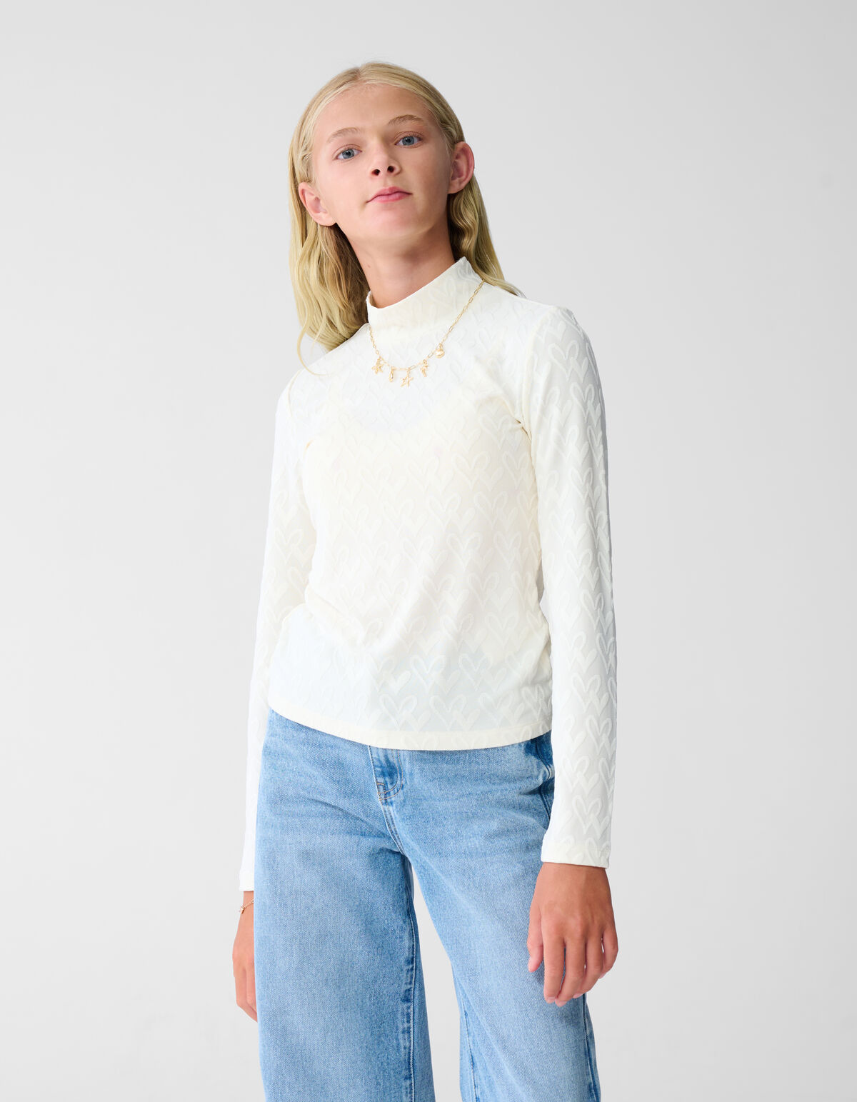 All-Over Heart Longsleeve Top Off-White SHOEBY GIRLS