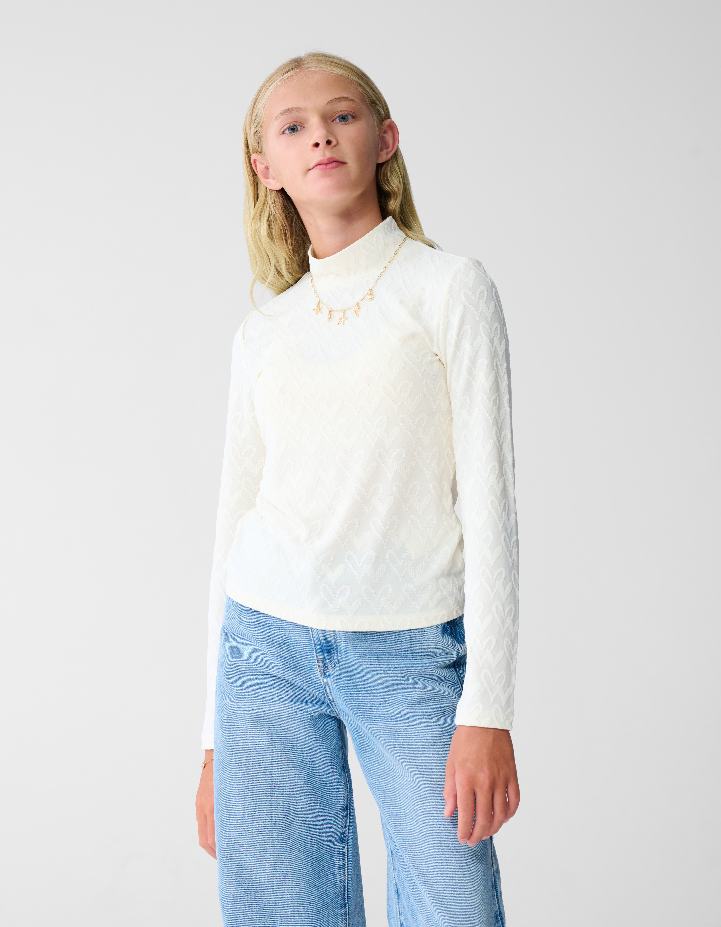 All-Over Heart Longsleeve Top Off-White SHOEBY GIRLS