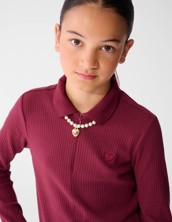 Collar Zip Longsleeve Top Donkerrood SHOEBY GIRLS