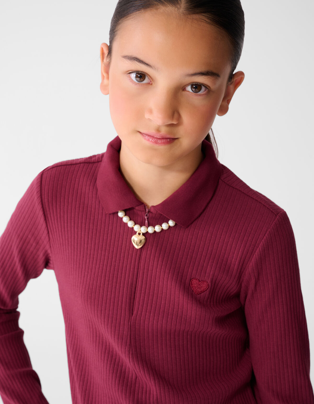 Collar Zip Longsleeve Top Donkerrood SHOEBY GIRLS