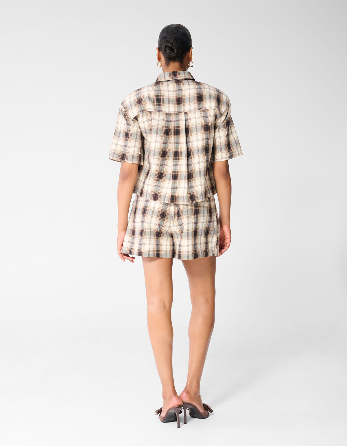 Karierte Shorts mit Perlenverzierung Braun SHOEBY WOMEN