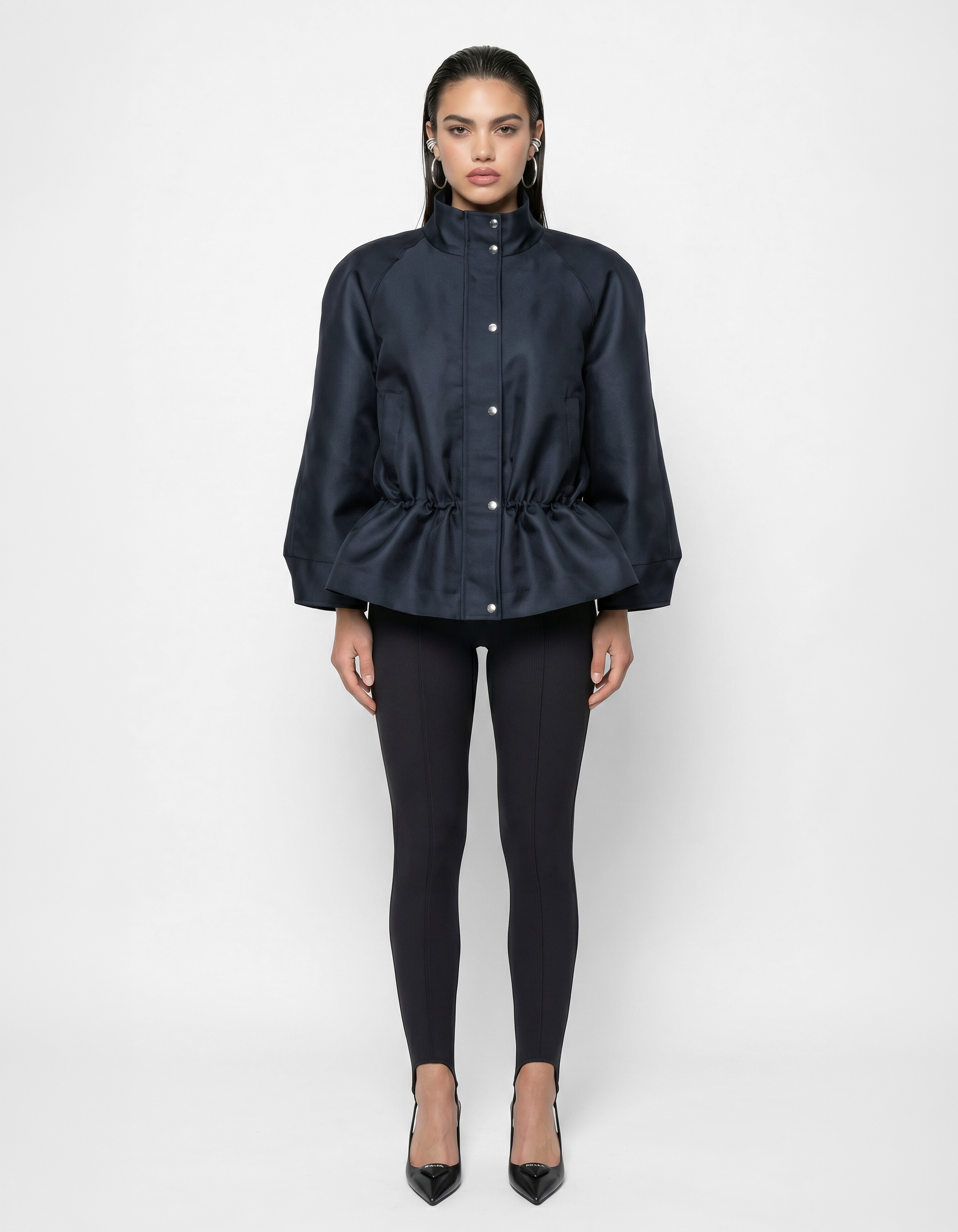 Jacke aus Satin-Twill mit Kordelzug Schwarz SHOEBY WOMEN