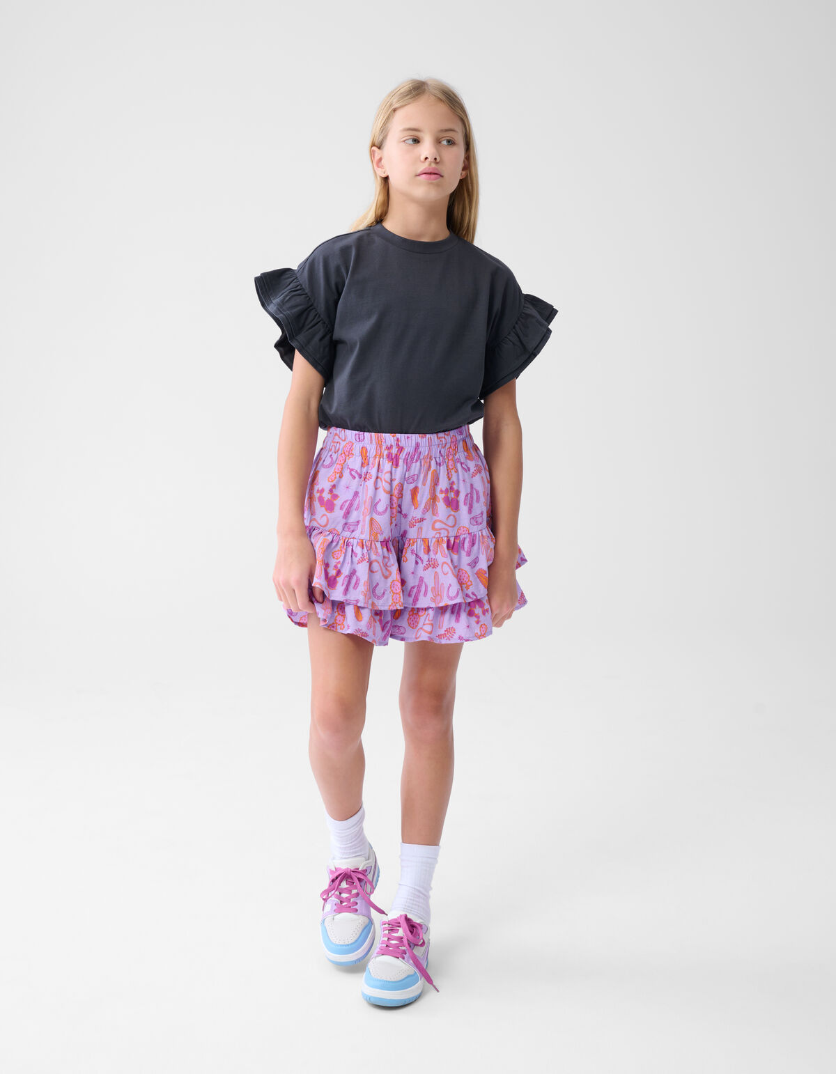 Rüschen-T-Shirt Dunkelgrau SHOEBY GIRLS