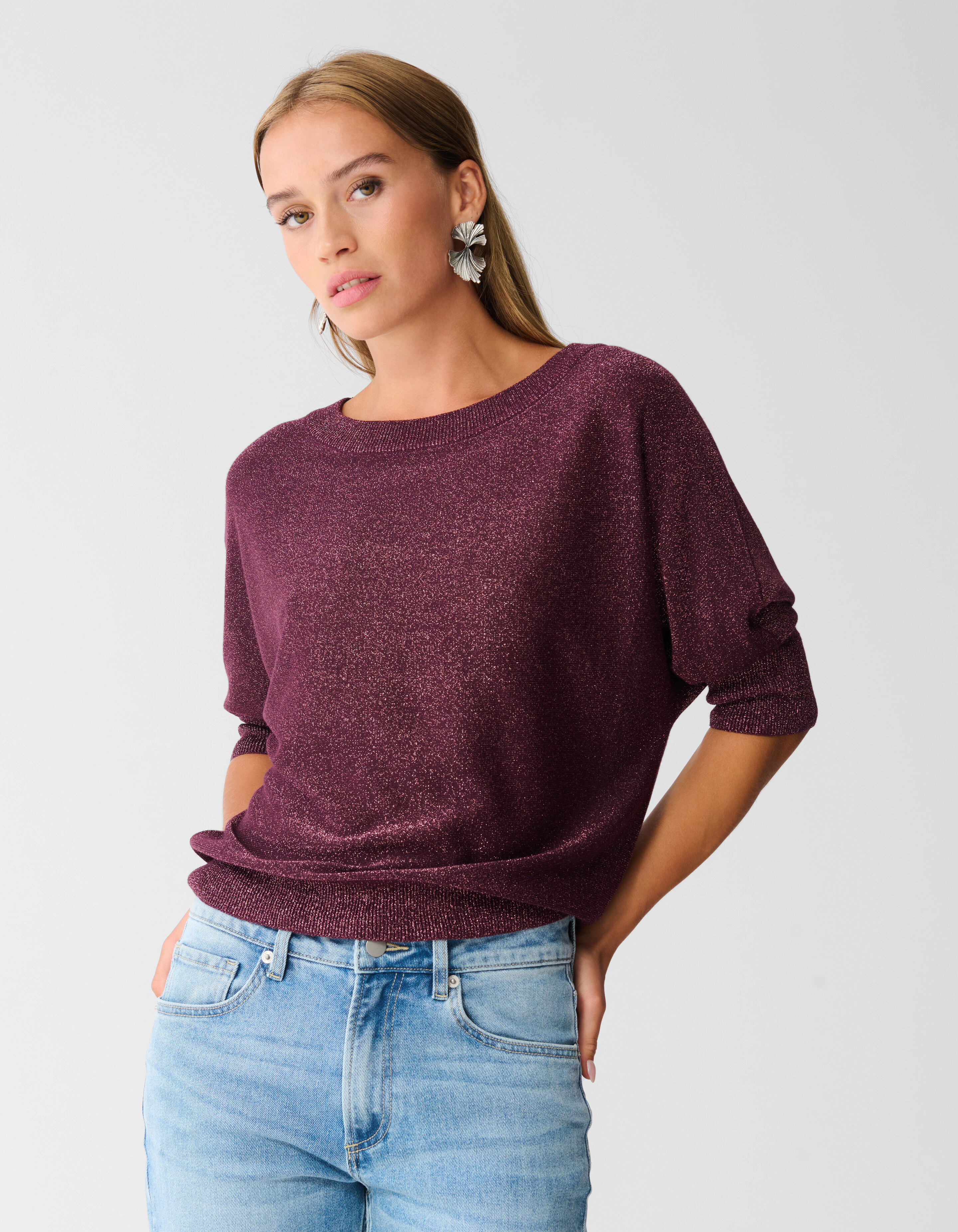 .Glitzer Fledermaus-Pullover Dunkelrot SHOEBY WOMEN