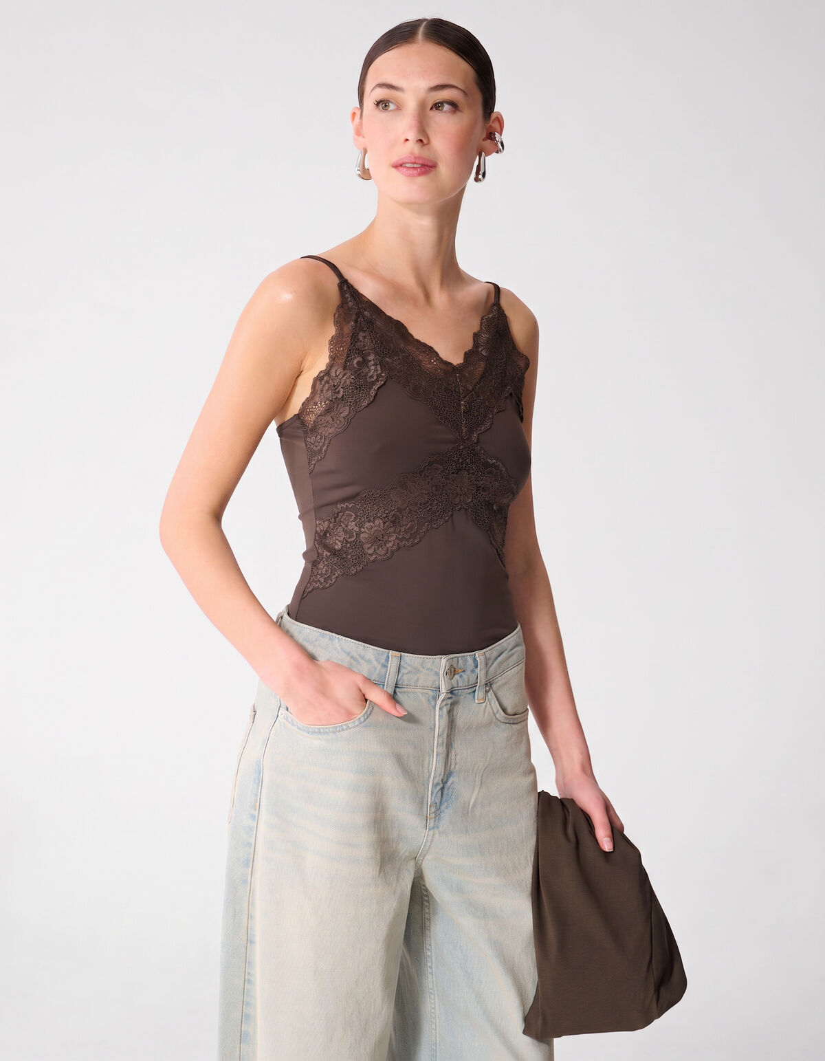 Lace Mix Singlet Donkerbruin SHOEBY WOMEN