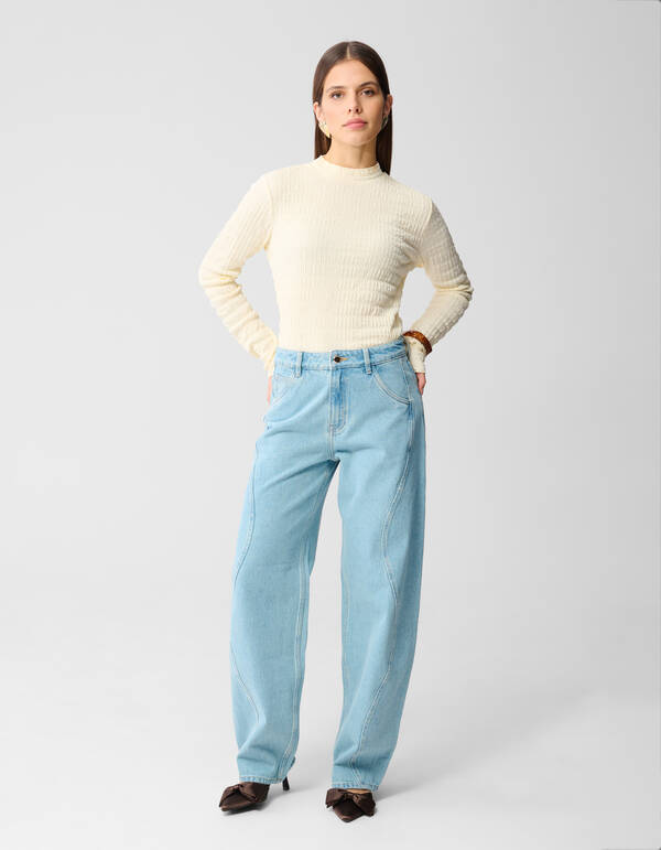 Struktur Langarmshirt Top Gebrochen Wei&szlig; SHOEBY WOMEN