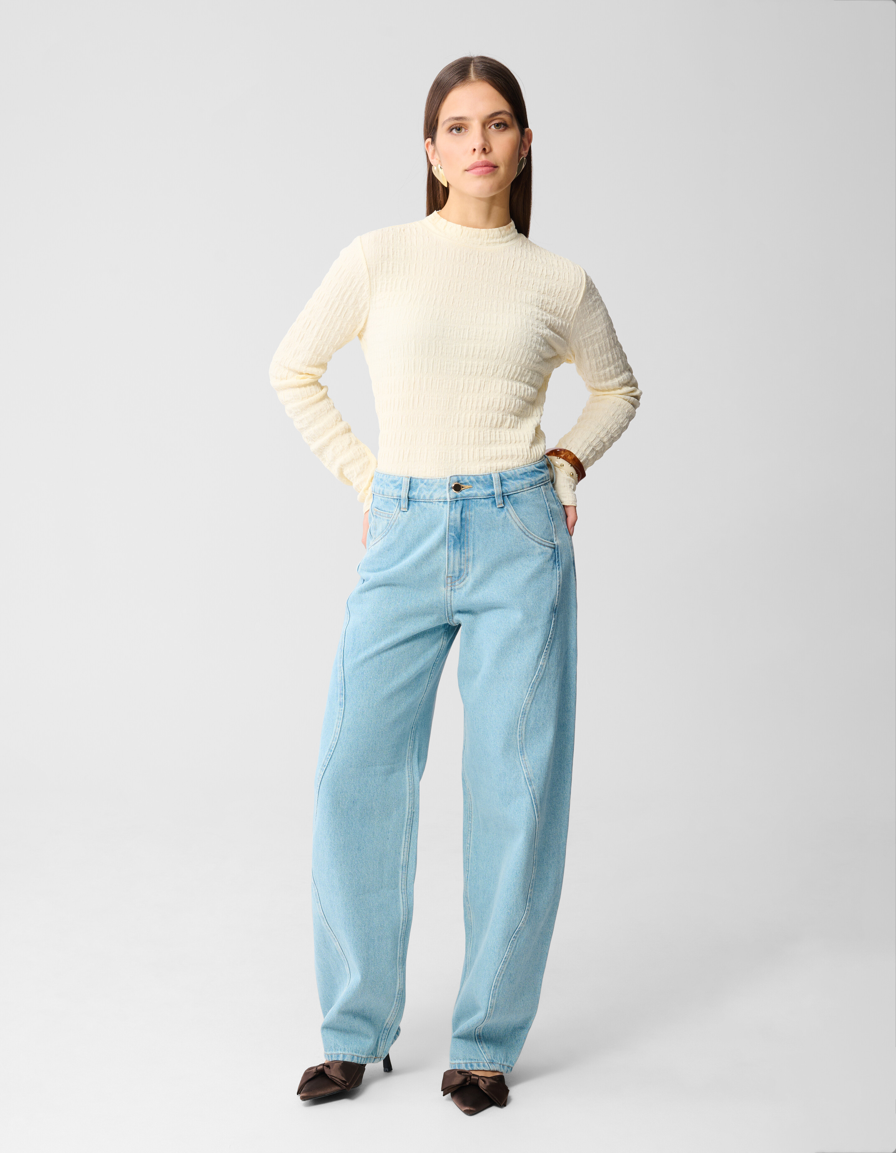 Struktur Langarmshirt Top Gebrochen Wei&szlig; SHOEBY WOMEN