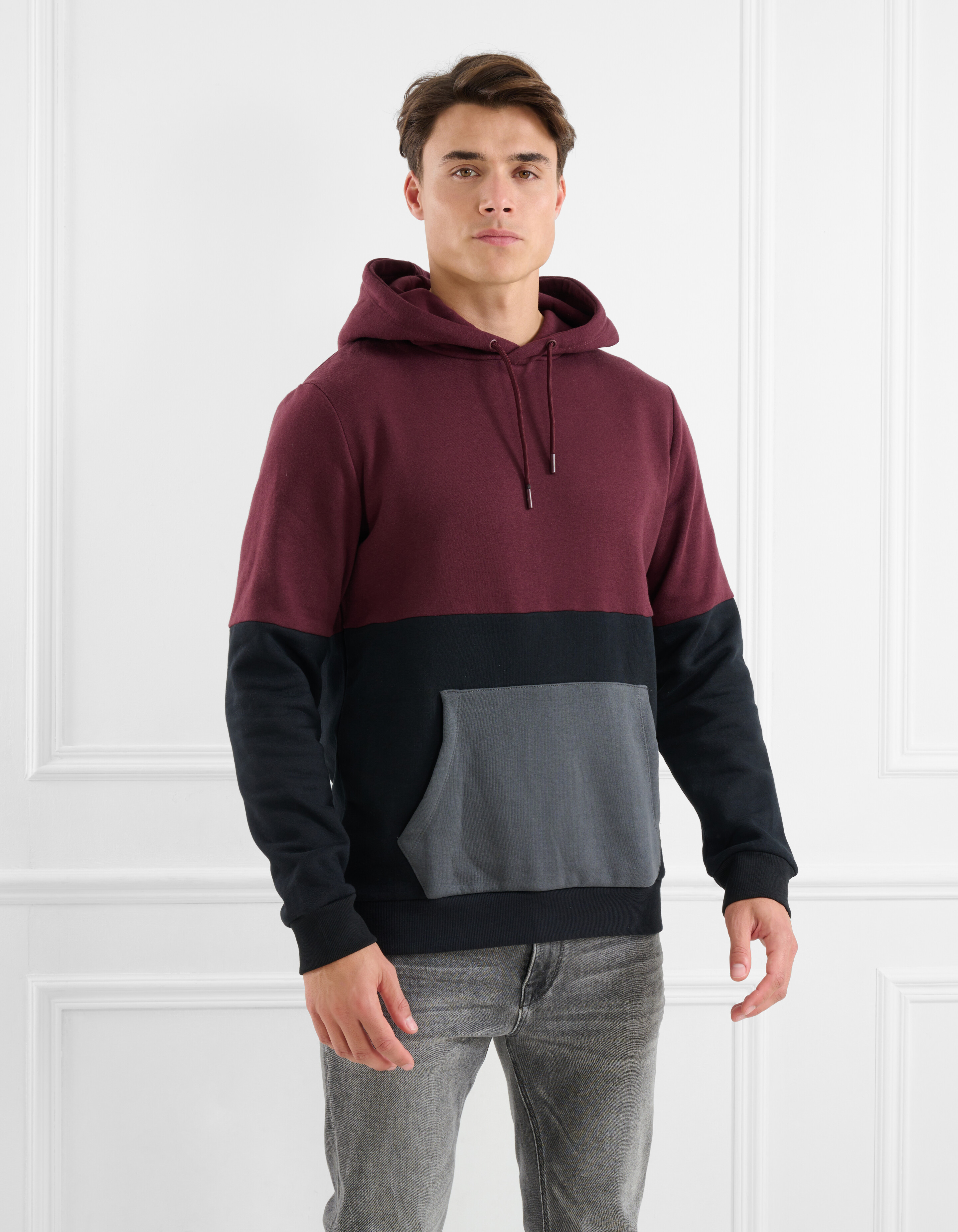 Farbiger Kontrast-Kapuzenpullover Schwarz SHOEBY MEN