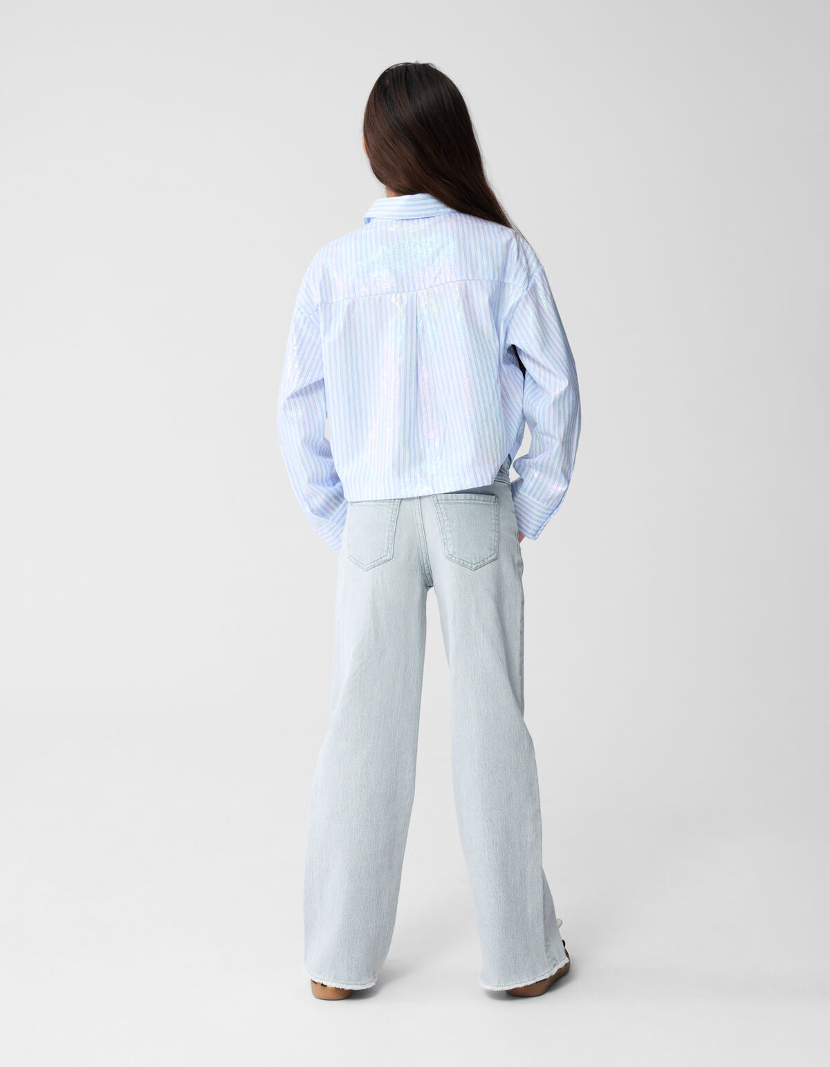 Gl&auml;nzende Nadelstreifenbluse Hellblau SHOEBY GIRLS