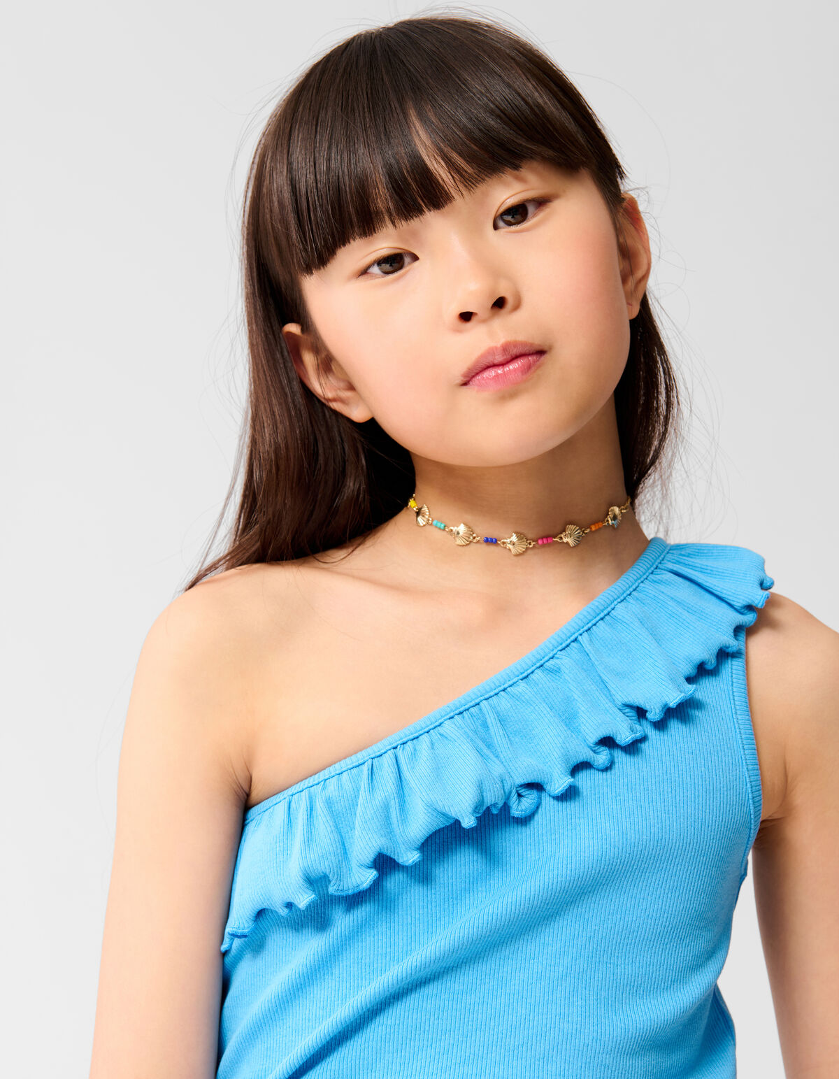 Ein-Schulter-Rippen-Top Blau SHOEBY GIRLS