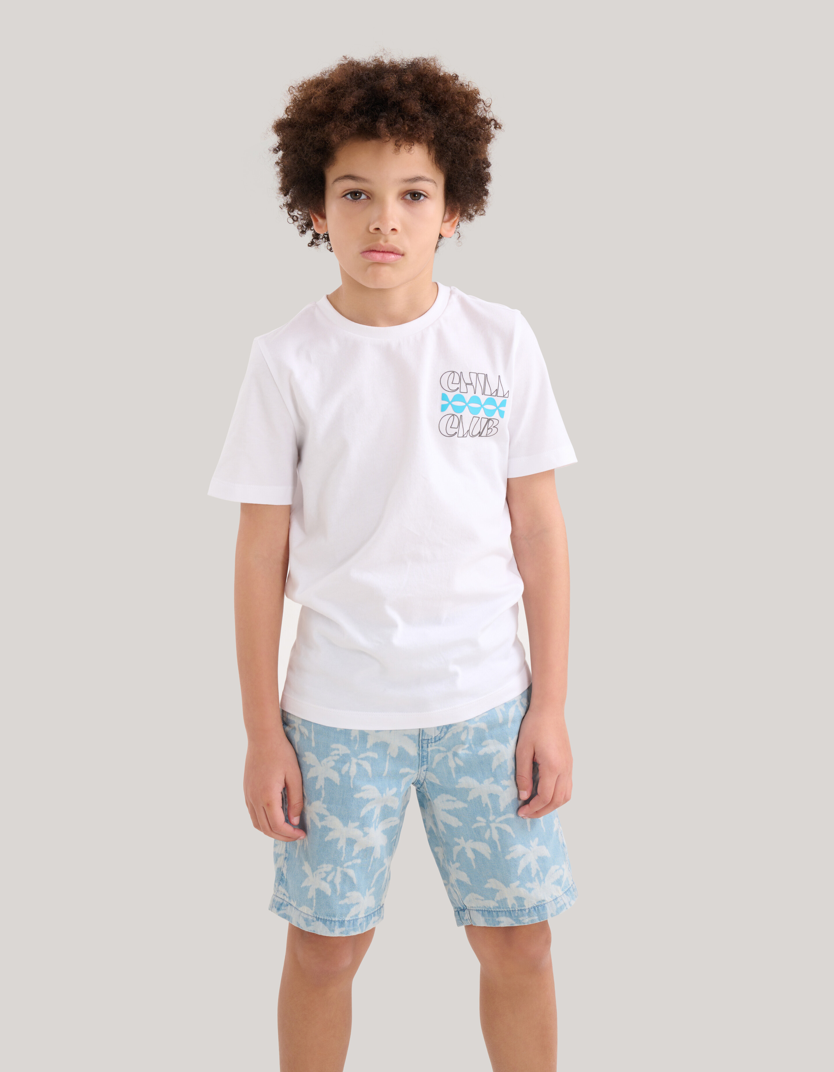 Palm Print Denim Short Bleached SHOEBY BOYS