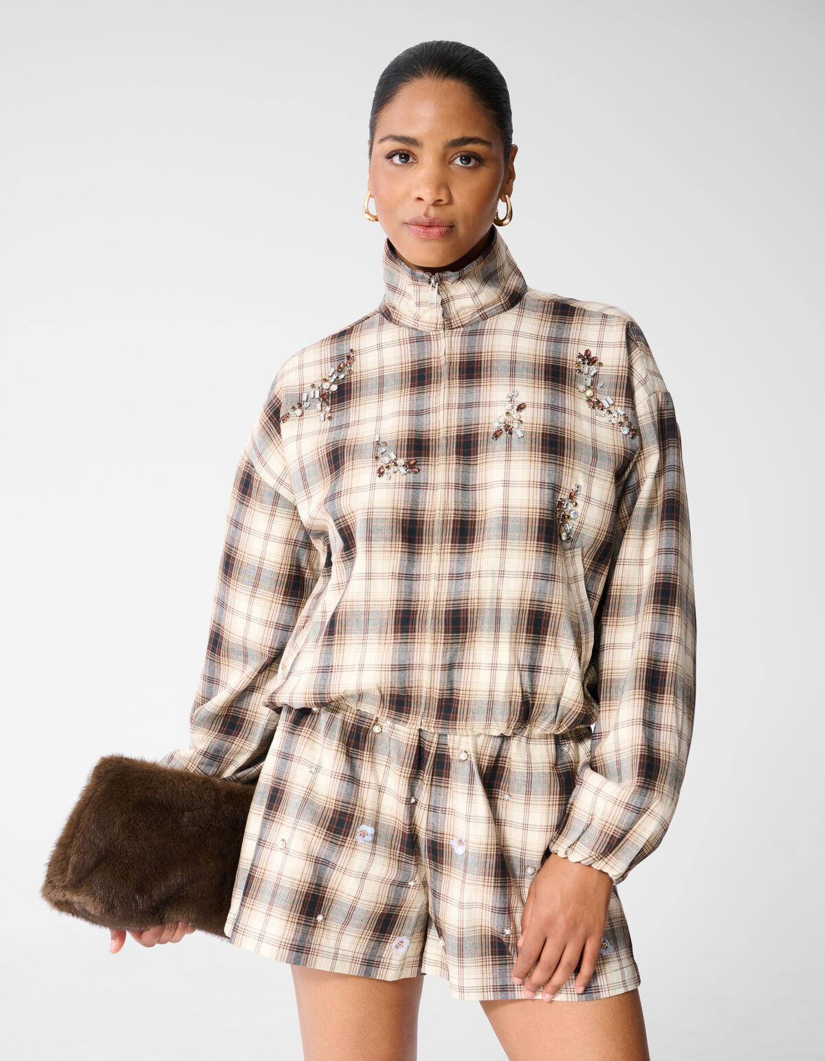 Bomberjacke mit Rautenmuster Braun SHOEBY WOMEN