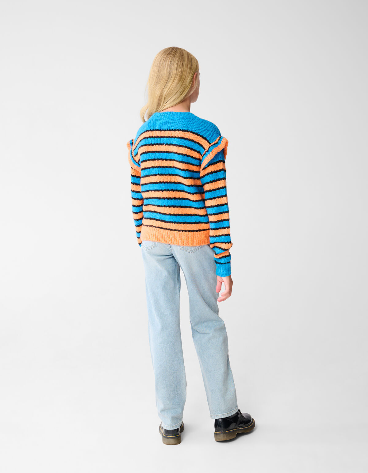 R&uuml;schestreifen Pullover Blau/Orange SHOEBY GIRLS