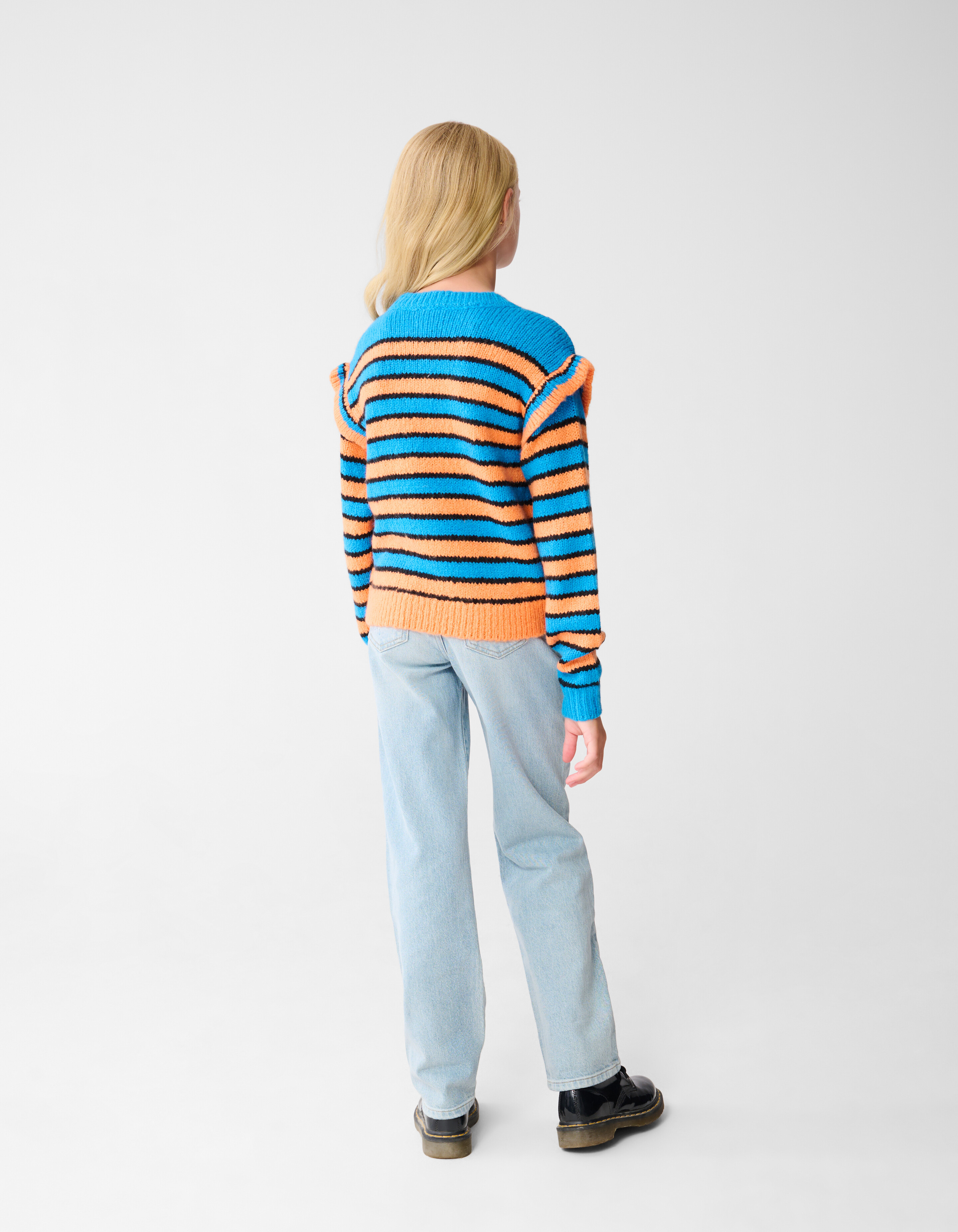 R&uuml;schestreifen Pullover Blau/Orange SHOEBY GIRLS