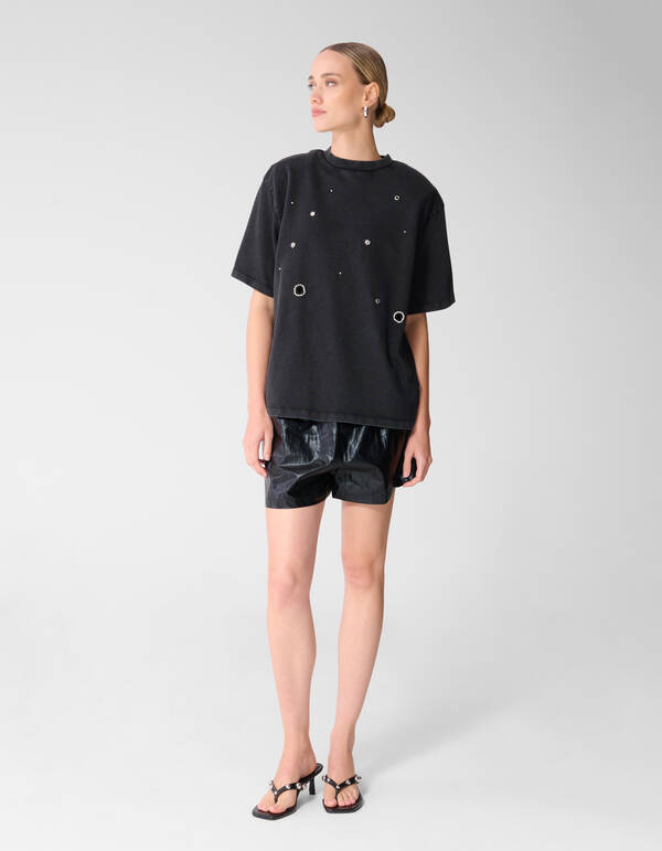 &Uuml;bergro&szlig;es verziertes T-Shirt Dunkelgrau SHOEBY WOMEN