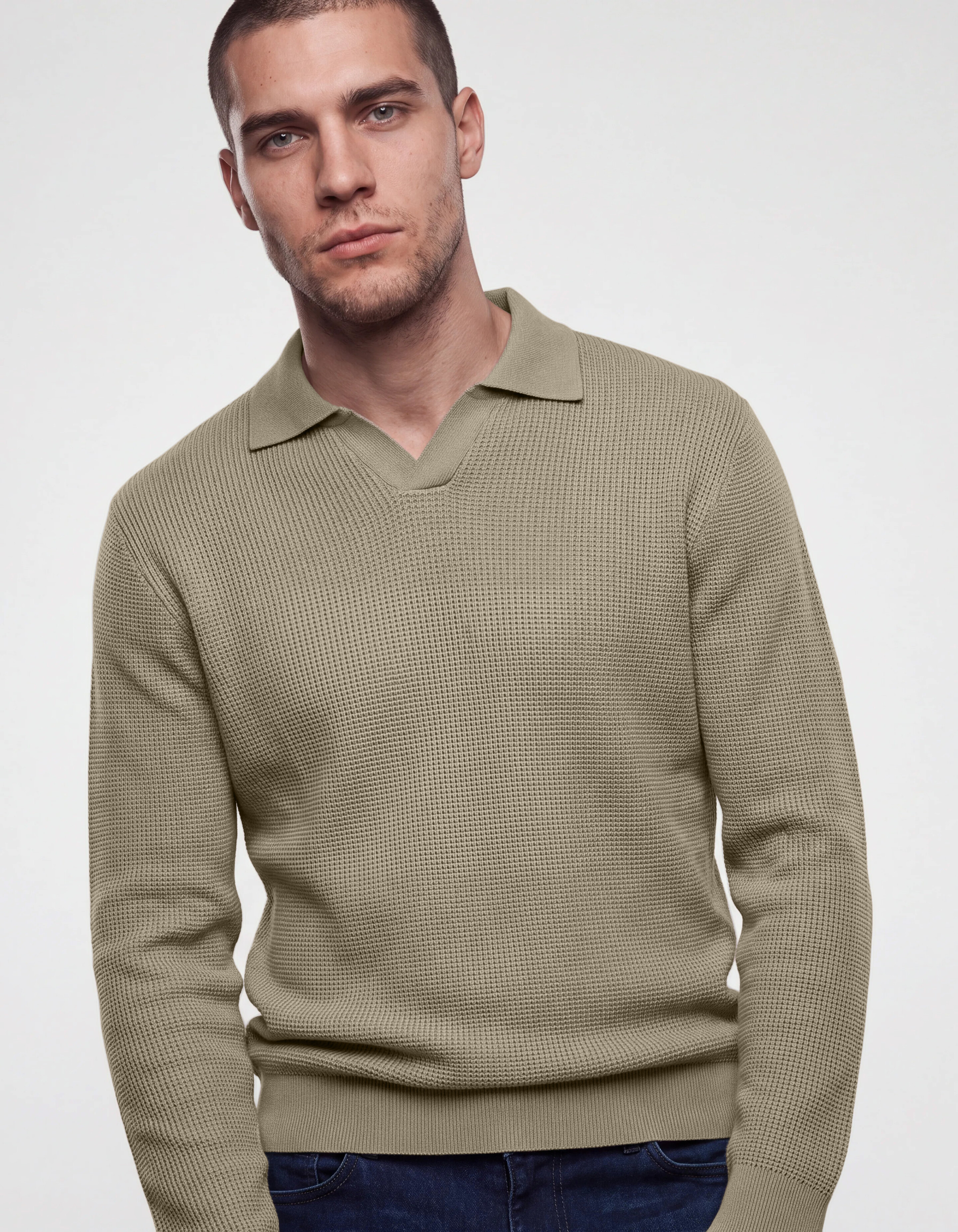 Gestrickter Polo-Pullover Gr&uuml;n SHOEBY MEN