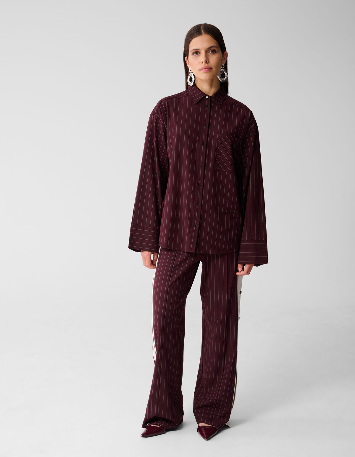 Nadelstreifen-Hose mit weitem Bein Dunkelrot SHOEBY WOMEN