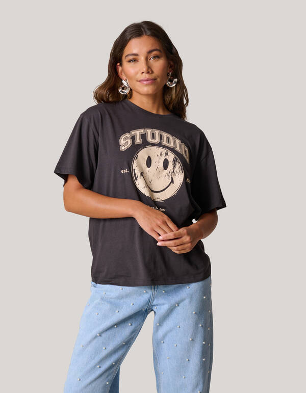 Artwork Smiley T-shirt Dunkelgrau SHOEBY WOMEN