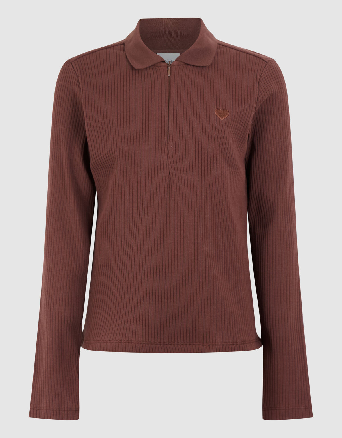 Collar Zip Longsleeve Top Donkerbruin SHOEBY GIRLS