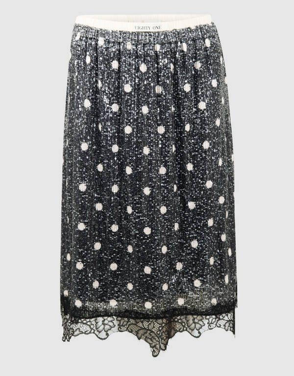 Sequin Polkadot Midi Rock Dunkelgrau SHOEBY WOMEN