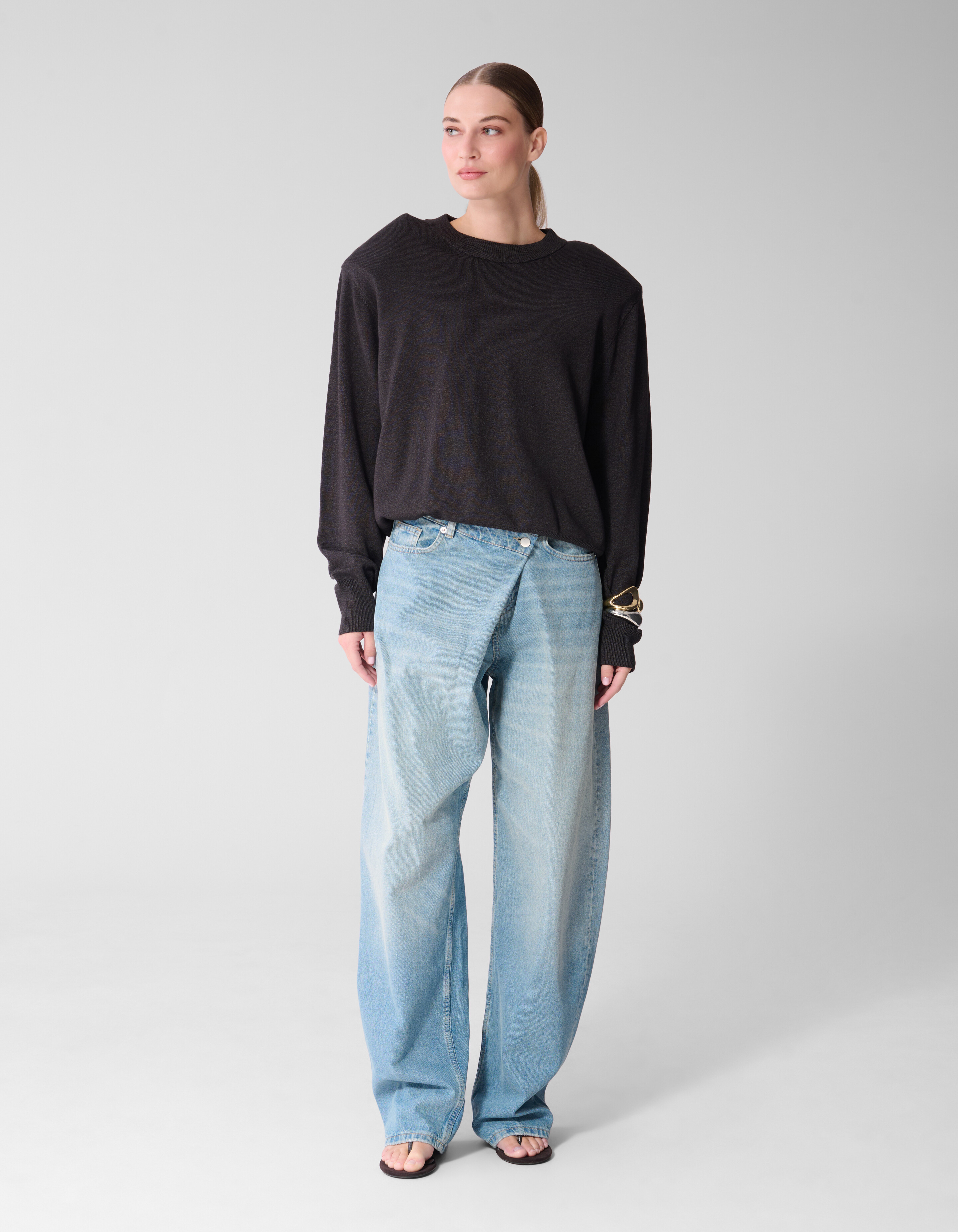Shoulderpadded Strickpullover Dunkelgrau SHOEBY WOMEN