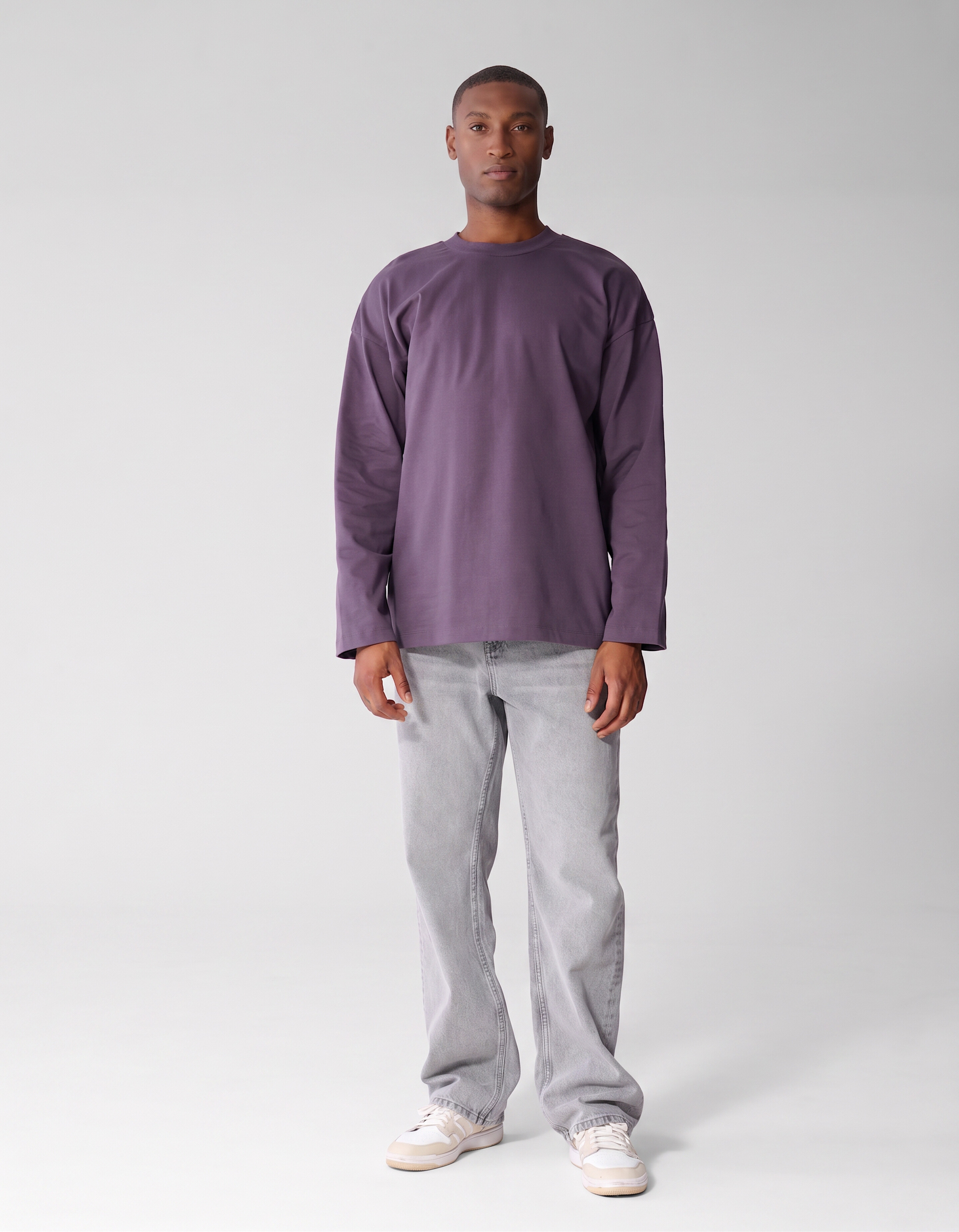 Basic-Langarmshirt in Relaxed Fit lila SHOEBY MEN