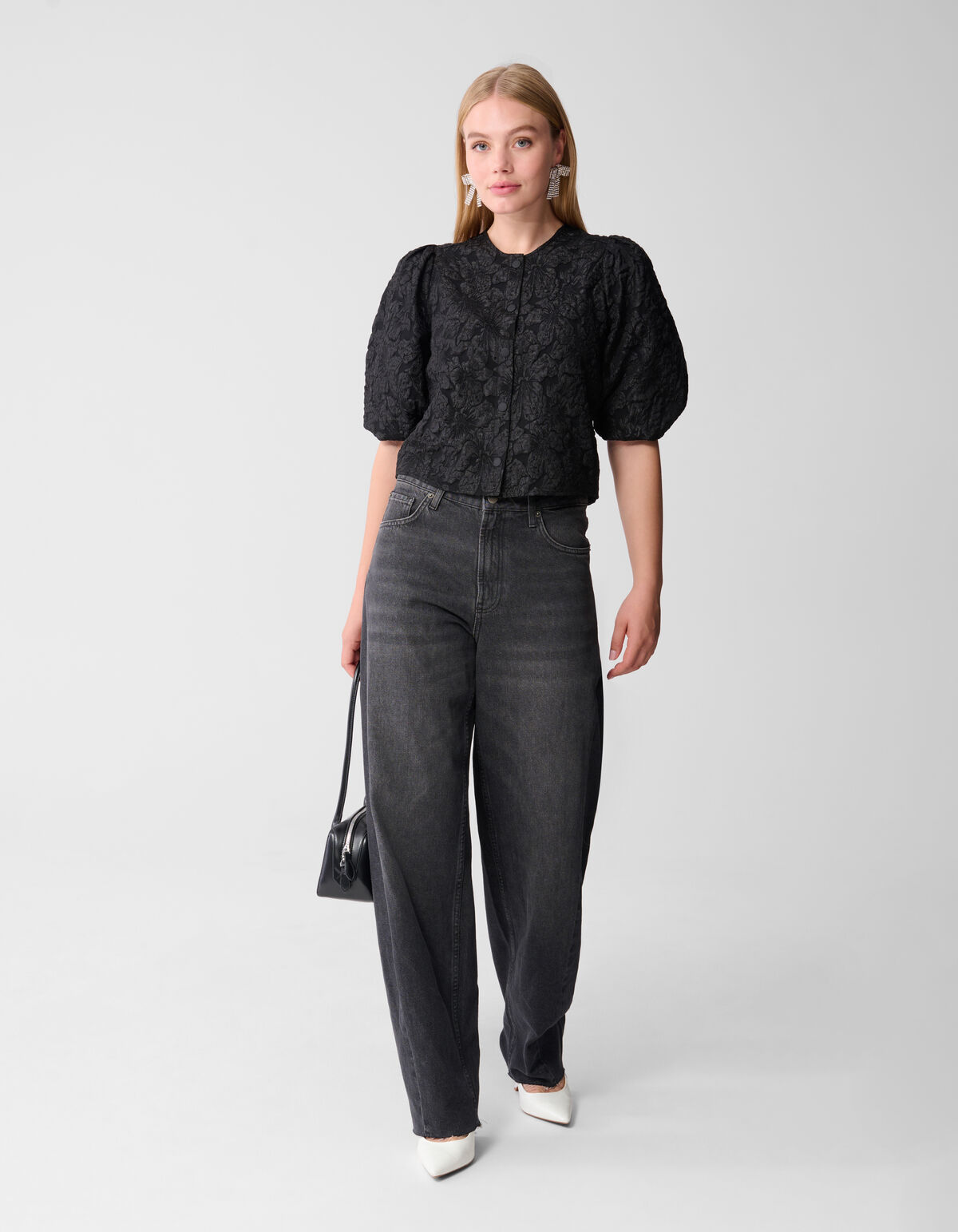 Puff-Jacquard-Bluse Schwarz SHOEBY WOMEN