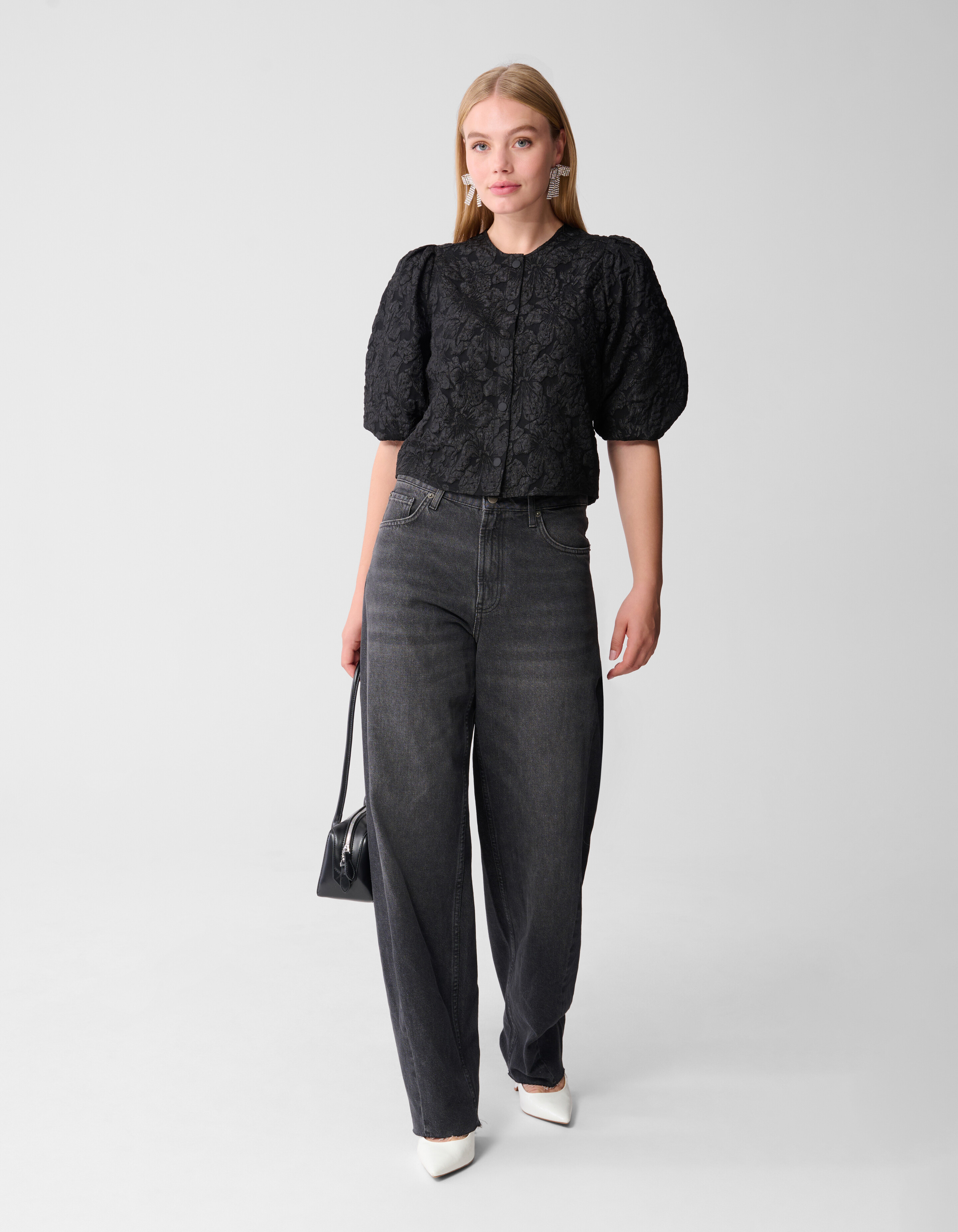 Puff-Jacquard-Bluse Schwarz SHOEBY WOMEN