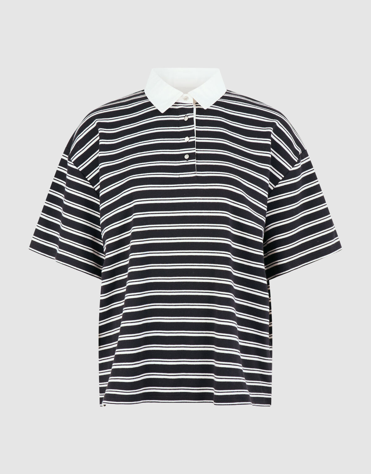 &Uuml;bergro&szlig;es Streifen-Kurzarm-Poloshirt Schwarz SHOEBY WOMEN