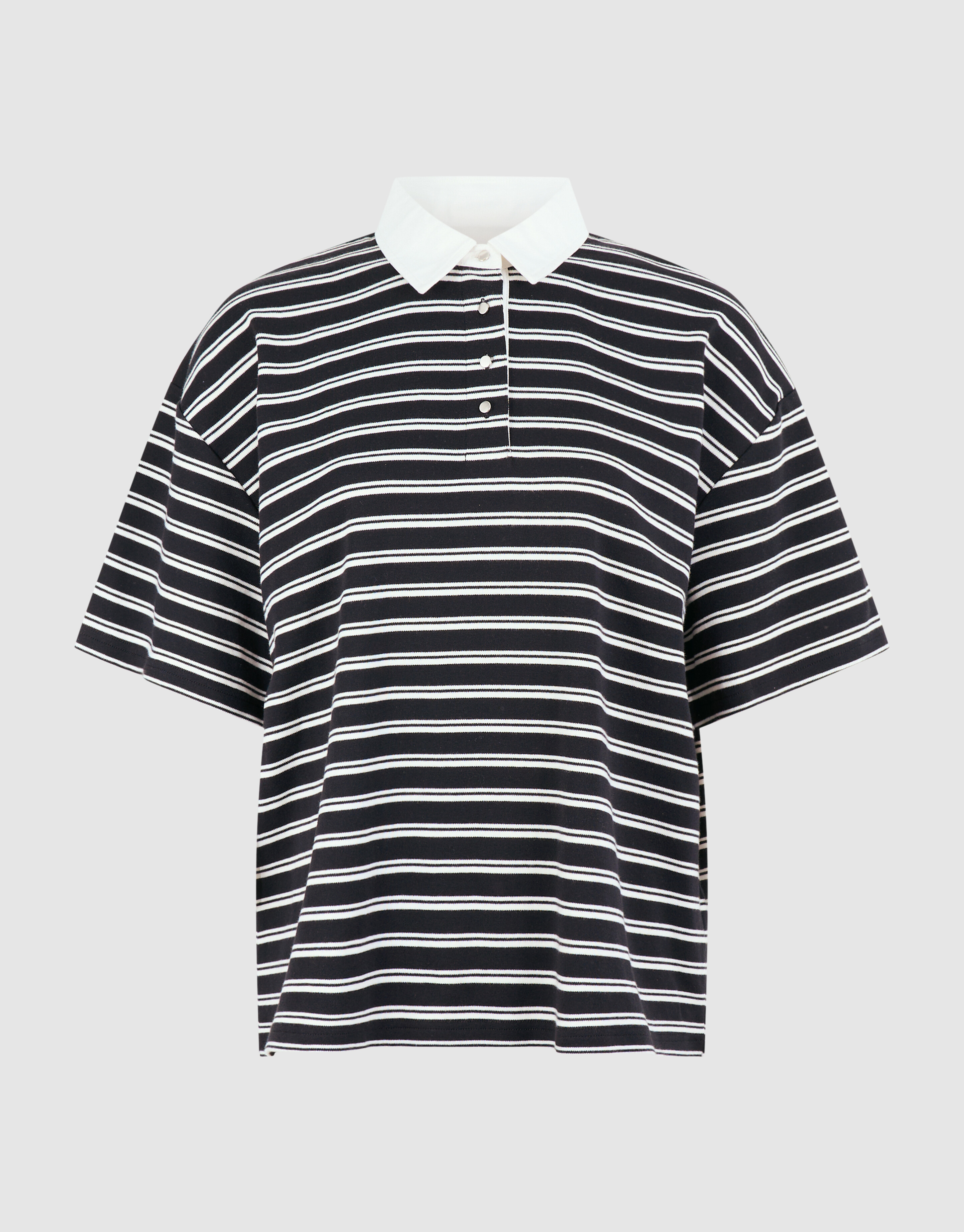 &Uuml;bergro&szlig;es Streifen-Kurzarm-Poloshirt Schwarz SHOEBY WOMEN
