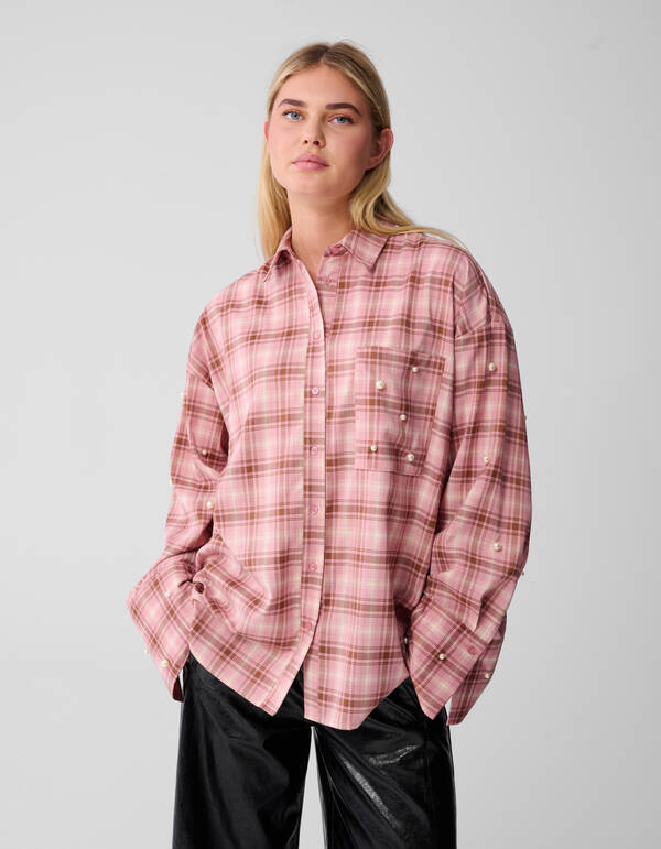 Karierte Perlenbluse Rosa SHOEBY WOMEN