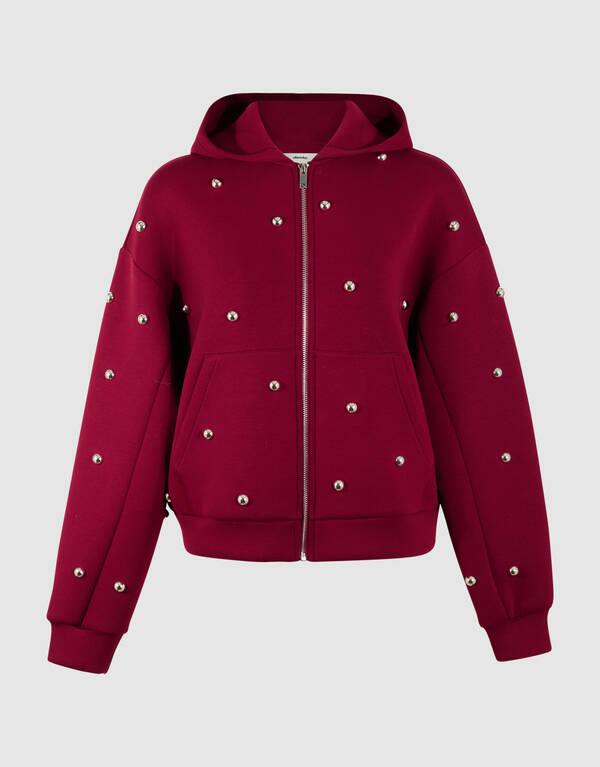 Oversize-Kapuzenweste mit Nieten, dunkelrot SHOEBY WOMEN