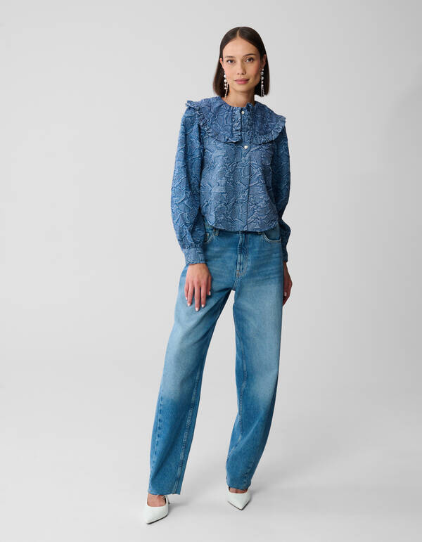 Jeansbluse mit gro&szlig;em Kragen, Blau SHOEBY WOMEN