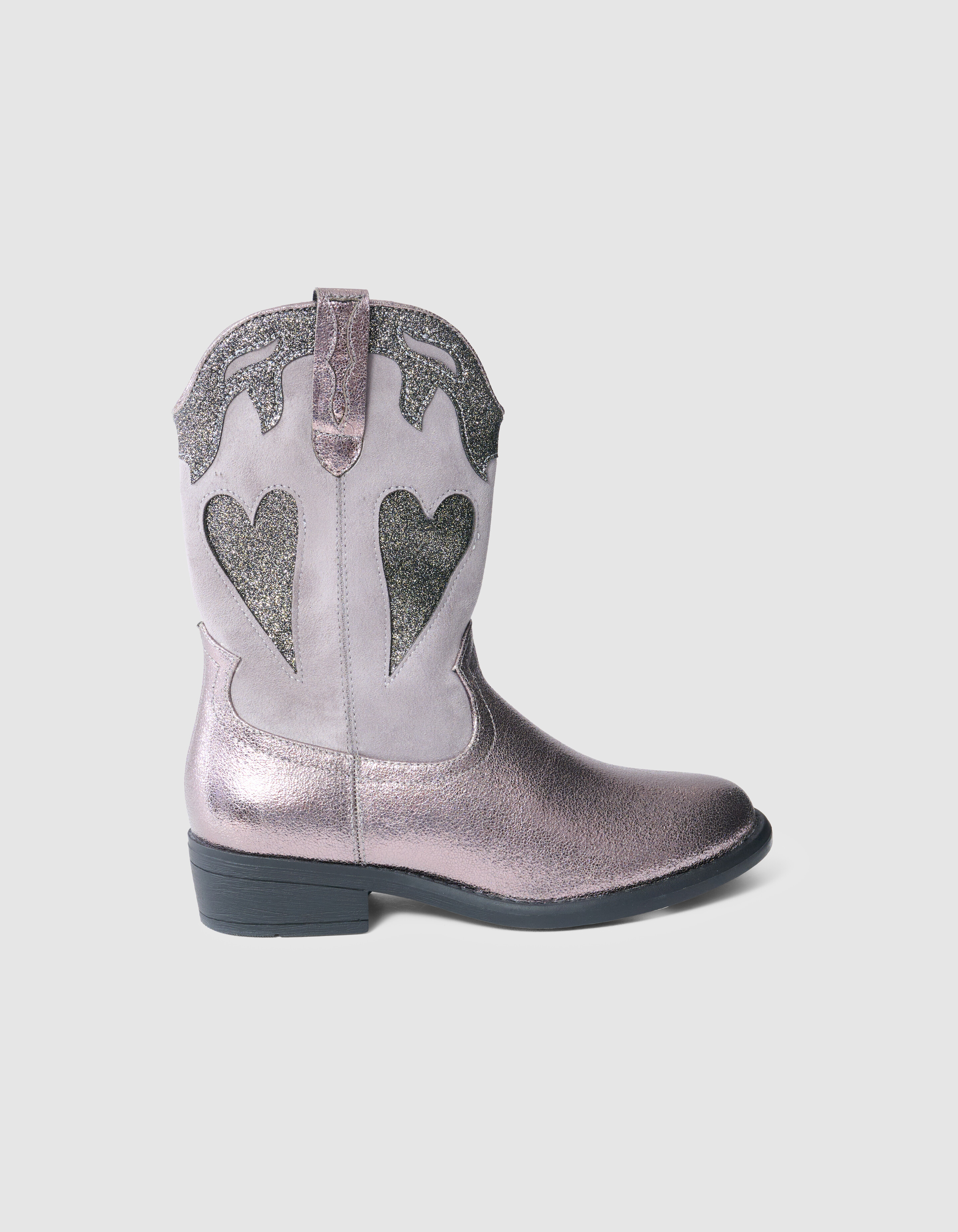 Gl&auml;nzende Herz-Stiefel Silber SHOEBY SHOES