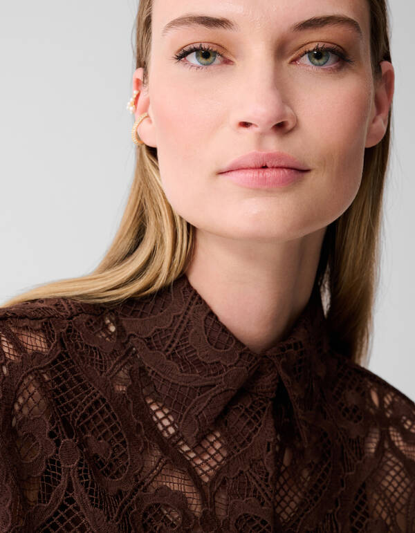 Bluse aus Spitze in &Uuml;bergr&ouml;&szlig;e Dunkelbraun SHOEBY WOMEN