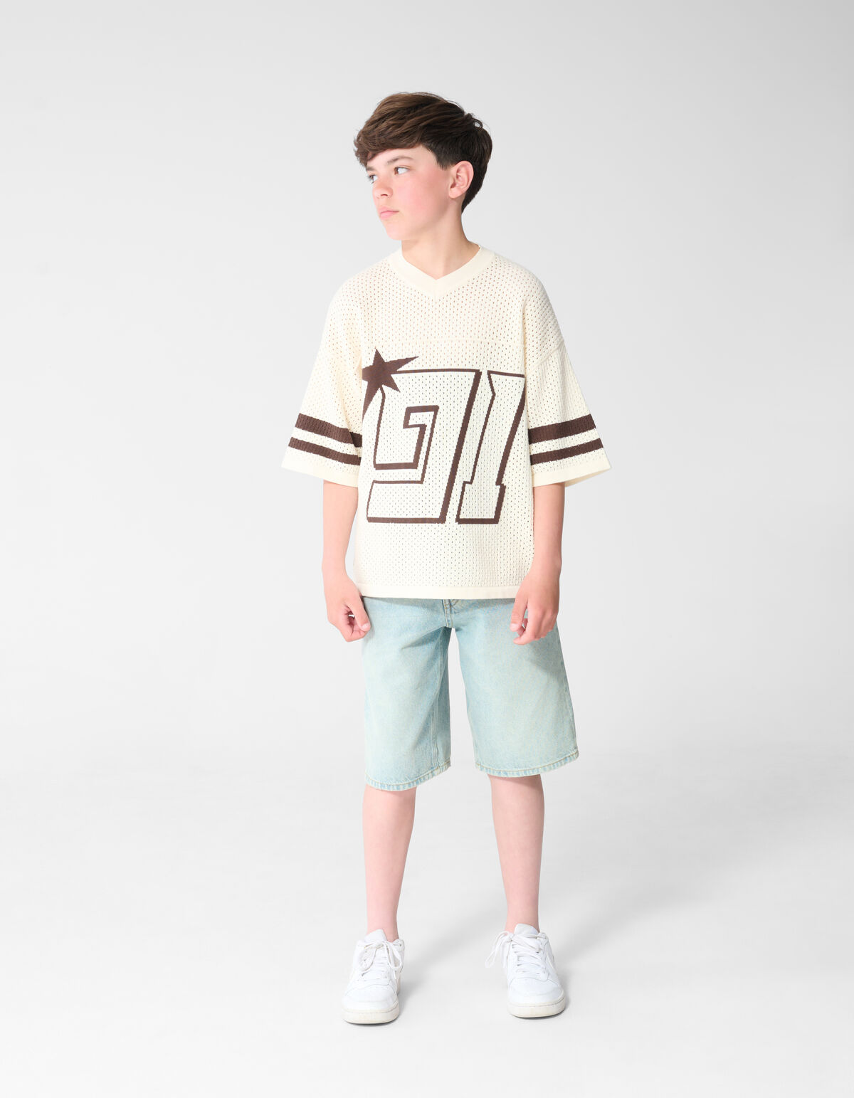 Sportliches Mesh-T-Shirt in Gebrochenwei&szlig; SHOEBY BOYS