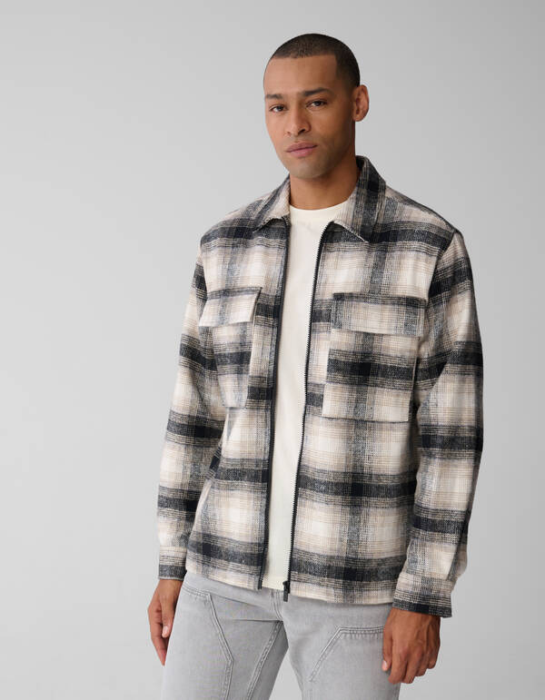 Kariertes Overshirt mit Rei&szlig;verschluss in Off Whit SHOEBY MEN