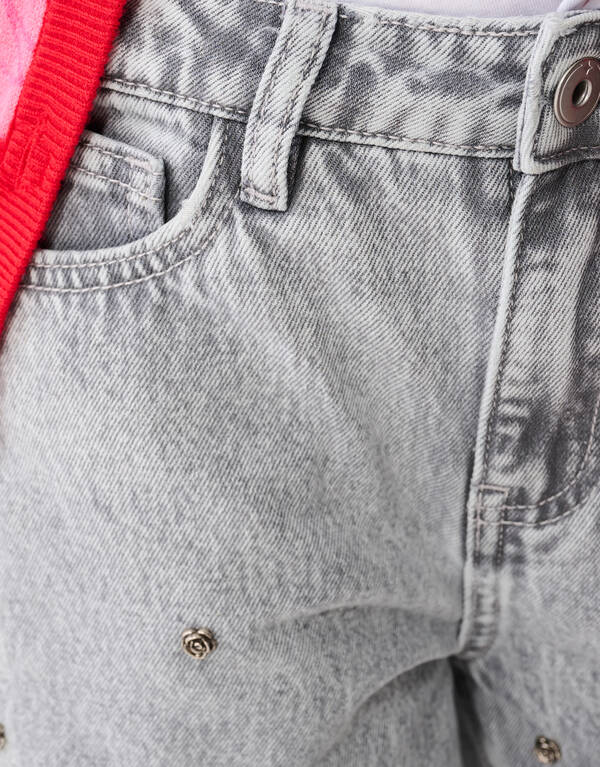 Rose Stud Weitbein-Jeans Hellgrau SHOEBY GIRLS