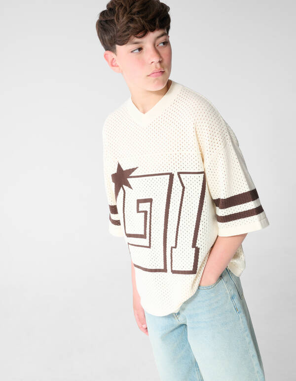 Sportliches Mesh-T-Shirt in Gebrochenwei&szlig; SHOEBY BOYS