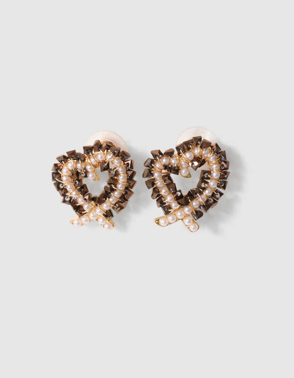 Heart Beads Ohrringe Braun/Gold SHOEBY ACCESSOIRES