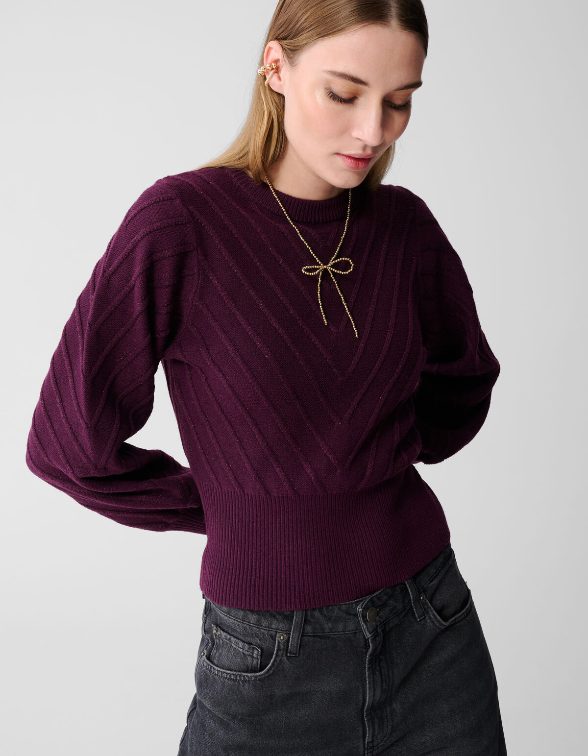 Glitzernder Strickpullover, Dunkelrot SHOEBY WOMEN