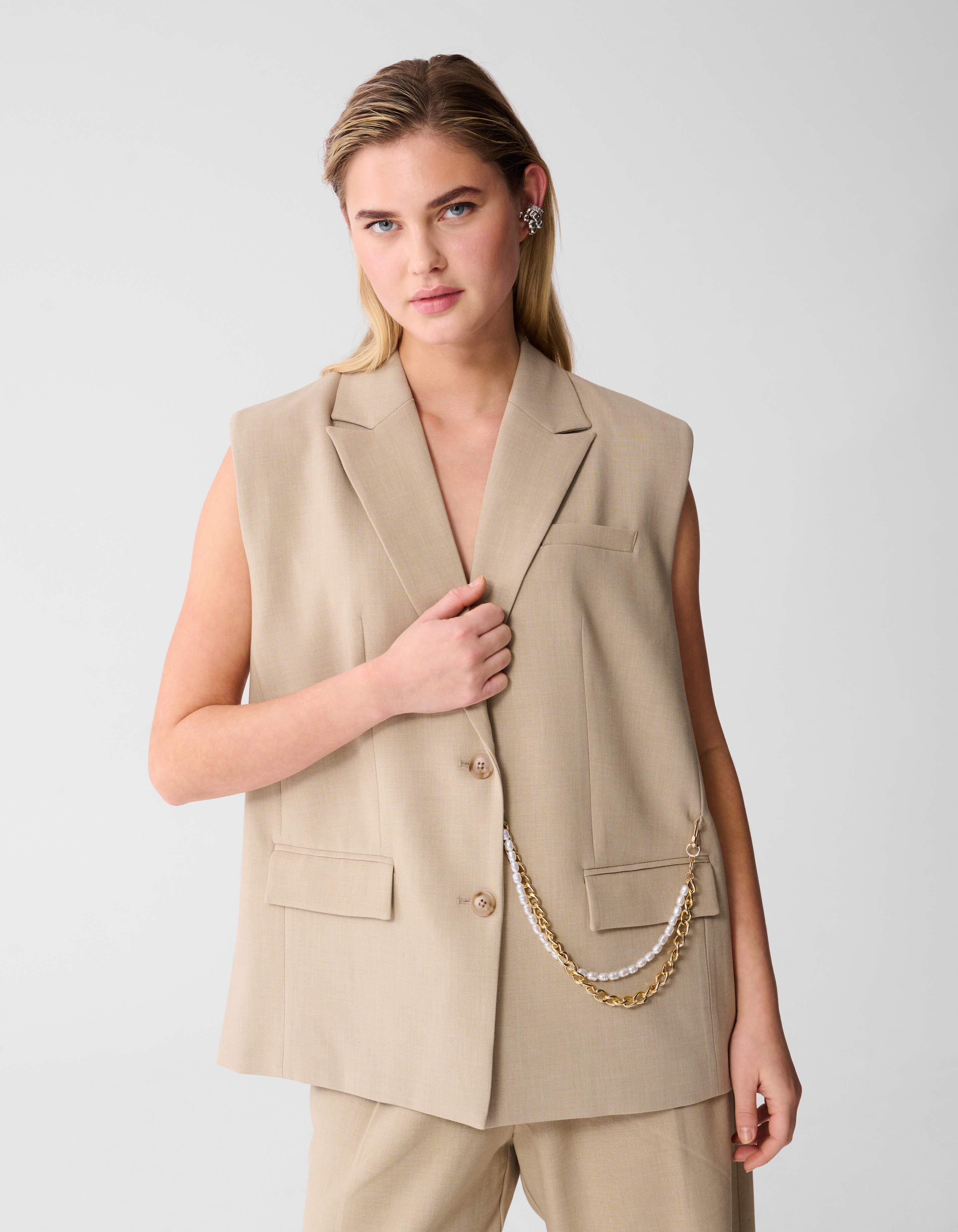 &Auml;rmelloser Blazer mit Kettenmuster, Sand SHOEBY WOMEN