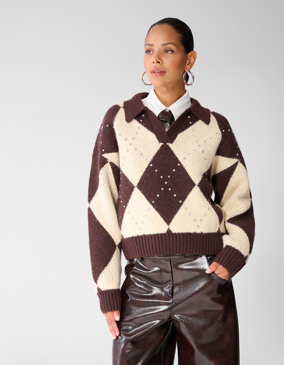 Klassischer Pullover mit Karomuster braun/ecru SHOEBY WOMEN