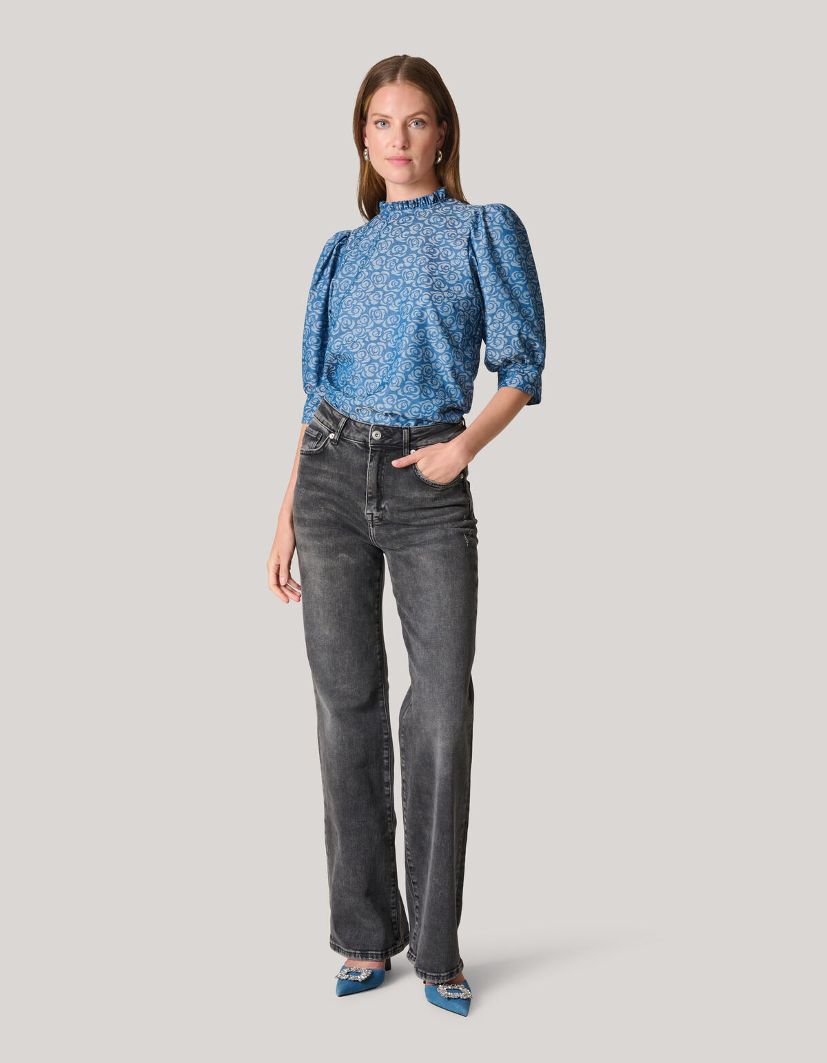 Bedrucktes Denim Top Blau SHOEBY WOMEN