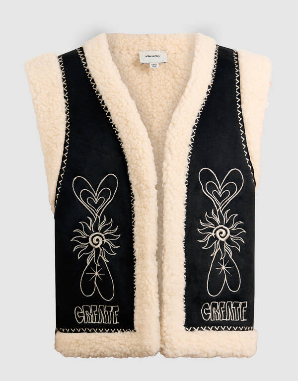 Weste mit Teddy-Stickerei in Schwarz SHOEBY GIRLS